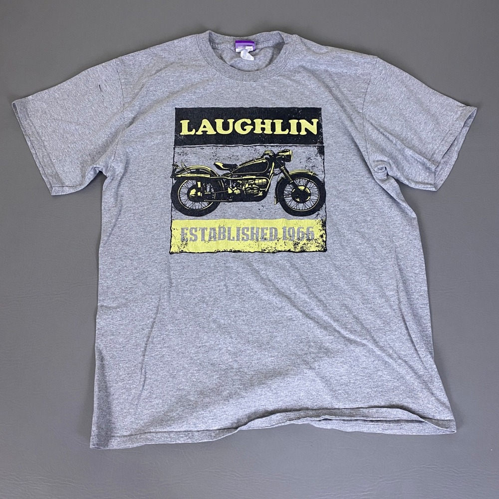 Vintage Harrahs Laughlin Nevada Motorcycle Graphic T-Shirt Men's Large Gray *